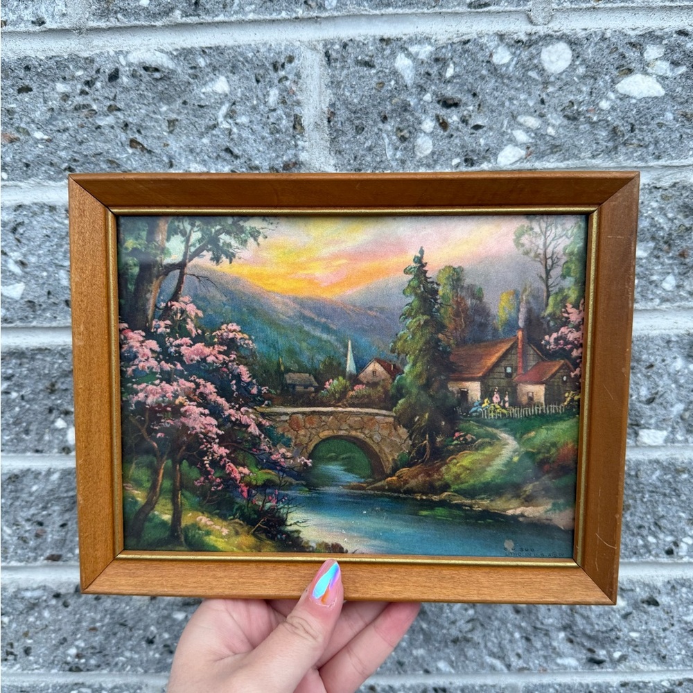 Scenic Landscape Art Print with Wooden Frame